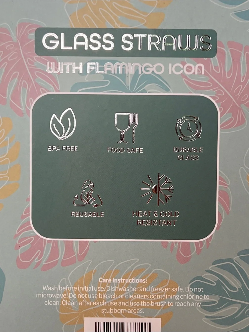Wellness Flamingo Icon Pink Glass Straws Cleaning Brush 6 Pack New